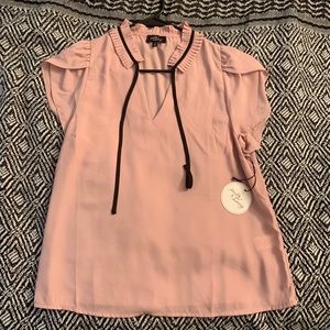 NWT Light Pink Blouse with Black Tie Accent